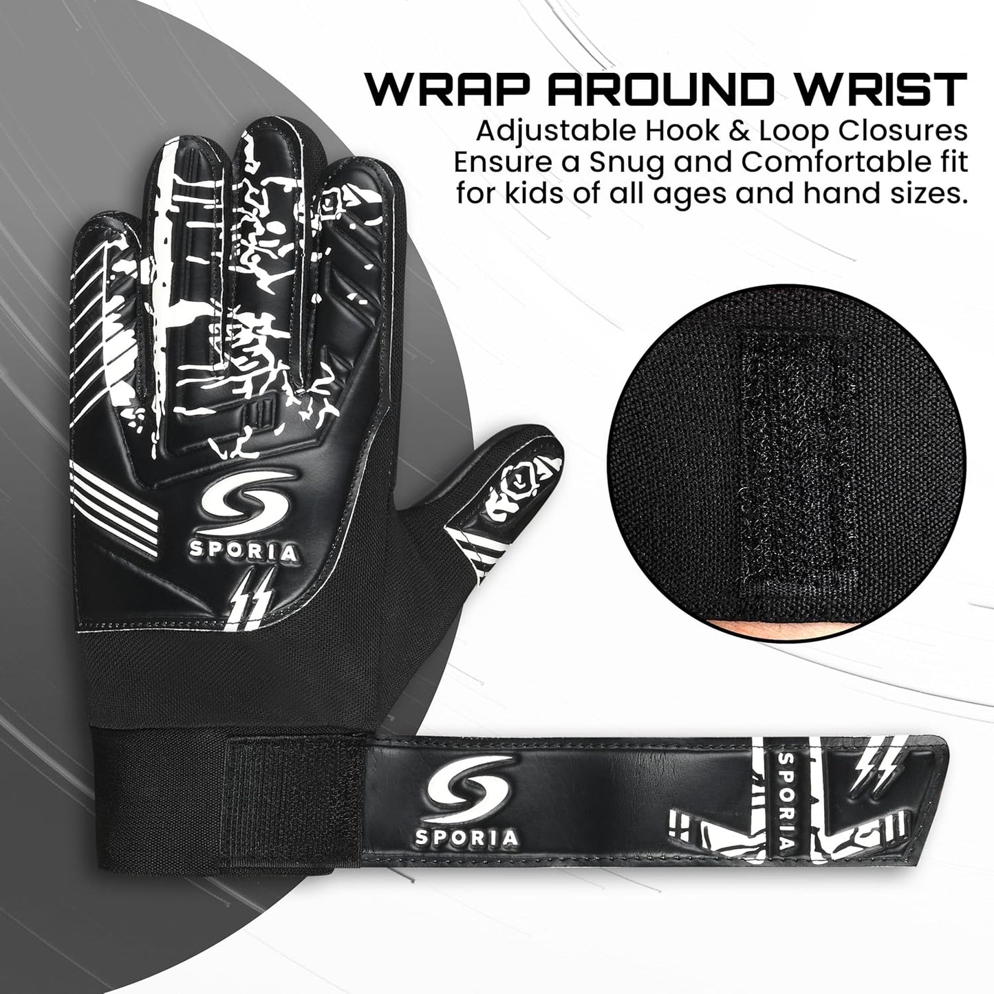 SPORIA Youth Goalie Gloves - Double Wrist Protection | Non-Slip Latex Soccer Gloves for Kids