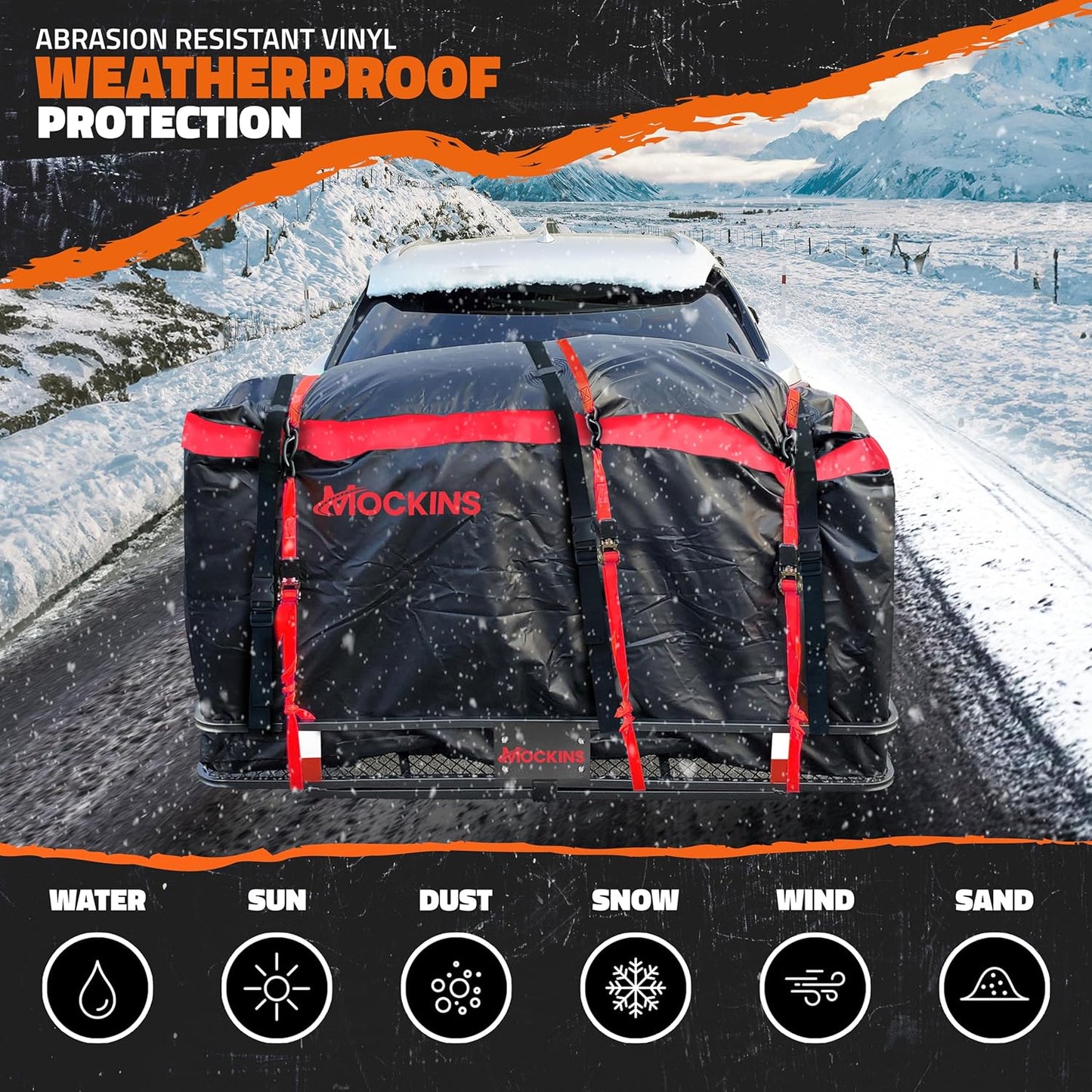Mockins 40 CuFt XXL Trailer Hitch Cargo Carrier Bag - Heavy Duty Waterproof Vinyl | 70"x30"x33" Size