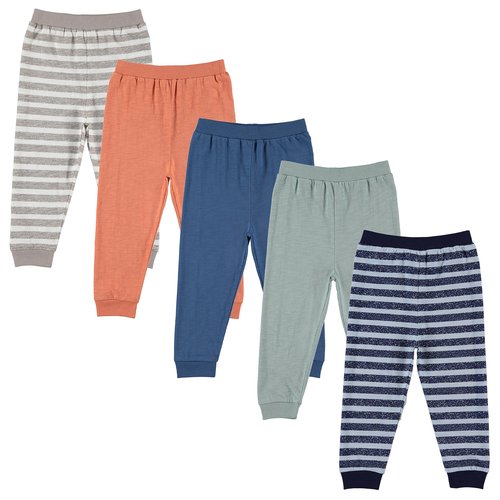 Cudlie 5-Pack Baby/Toddler Boys Jogger Pants - Lightweight Tapered Sweatpants - Lounge Jogger for Boys - 2T