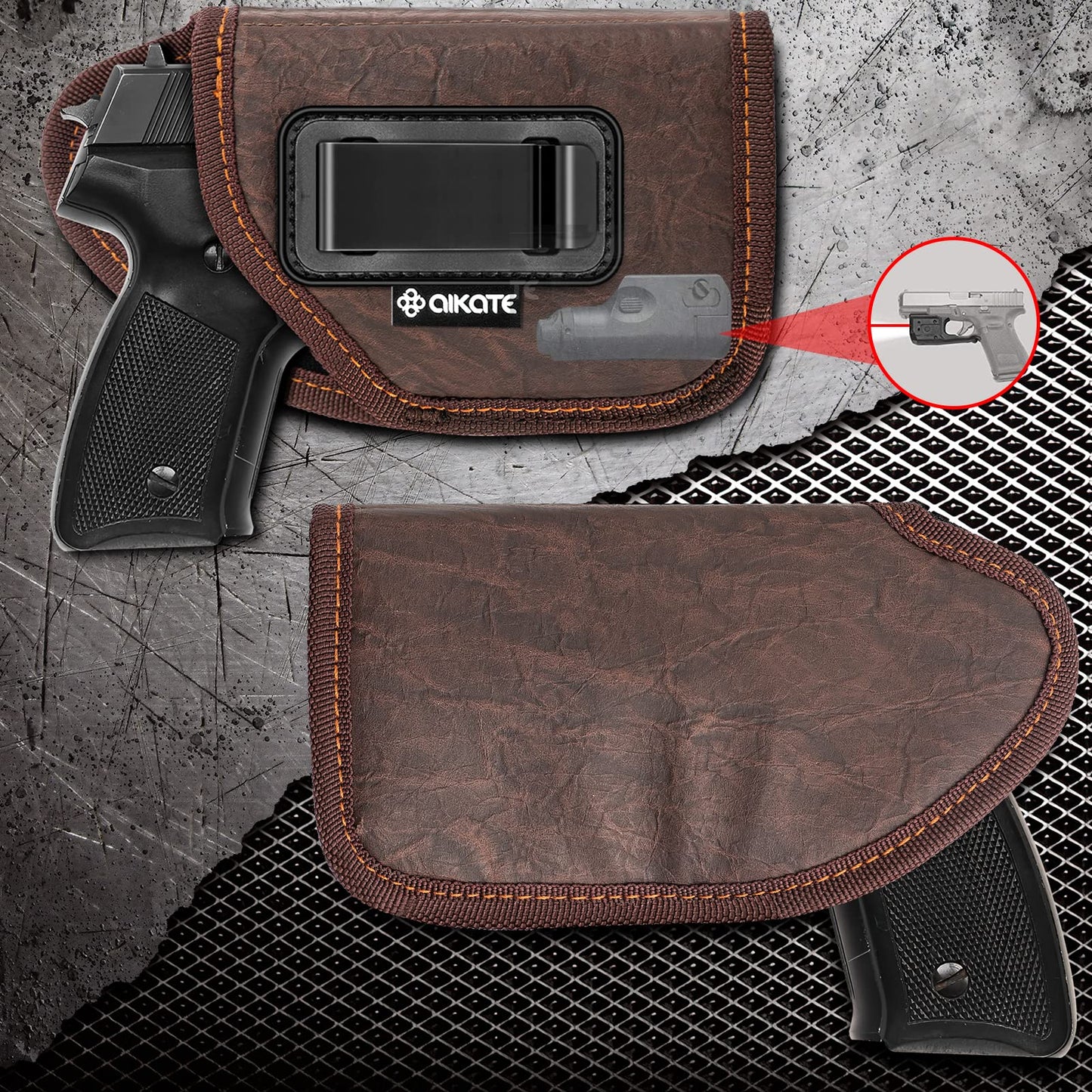 2 Pack IWB Holster with Laser Sight, Concealed Carry Gun Holster for Men, ECO Leather Concealment Inside Waistband Holsters Fits Most Compact 9/40/45 & Laser Attachment