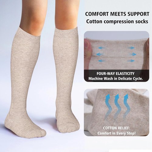 LEVSOX Cotton Compression Socks - 20-30mmHg Knee High Support for Women & Men | Ideal for Nurses & Travel