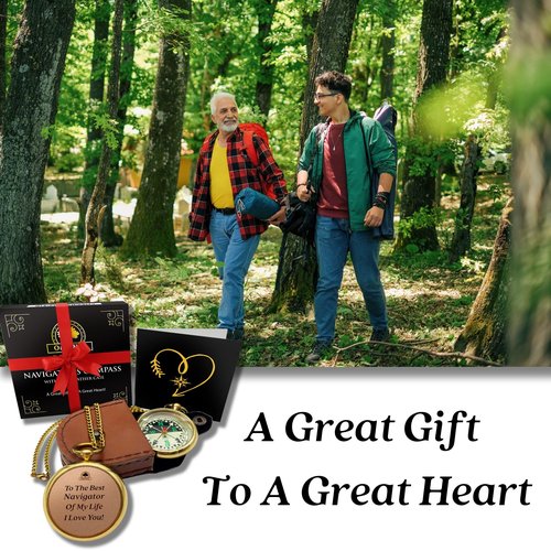 Navigator's Watch Compass - Mens, Husband, Dad, Boyfriends Gifts Ideas- Magnetic Hiking Compass in Leather Case - Christmas or Birthday Gifts for Him, Her, Wife, from Daughter or Son
