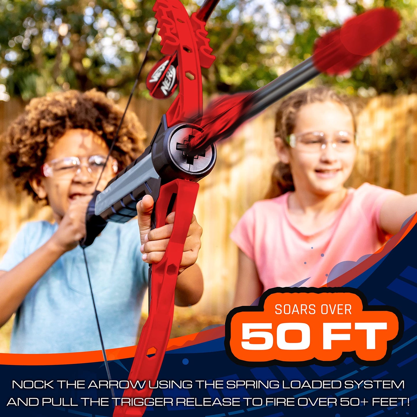 NERF Rip Rocket Kids Toy Bow + Arrow Set - Rip Rocket Blaster Soft Foam Bow + Arrow Set - Indoor + Outdoor Play - Plastic Bow and (4) Foam Tip Arrows - Air Powered