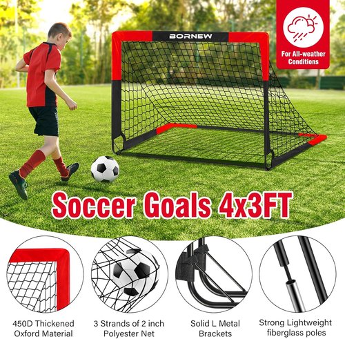 BORNEW Soccer Goals - 2 Pack Portable Pop Up Nets for Kids & Adults | Indoor & Outdoor Use, 7X5/6X4/4X3 ft