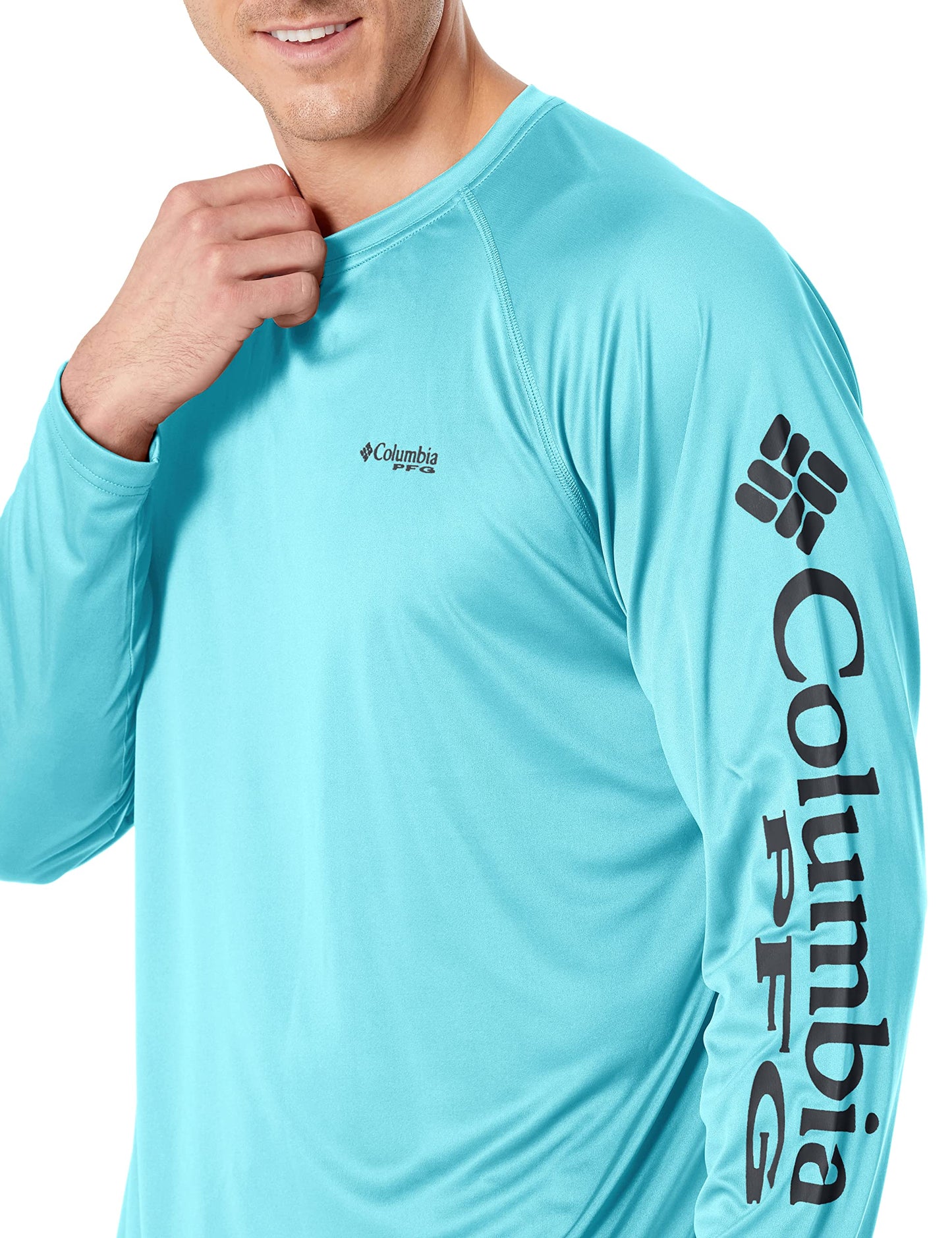Columbia Men's PFG Terminal Tackle Long Sleeve Fishing Shirt, Gulf Stream/Black Logo, 5X Tall