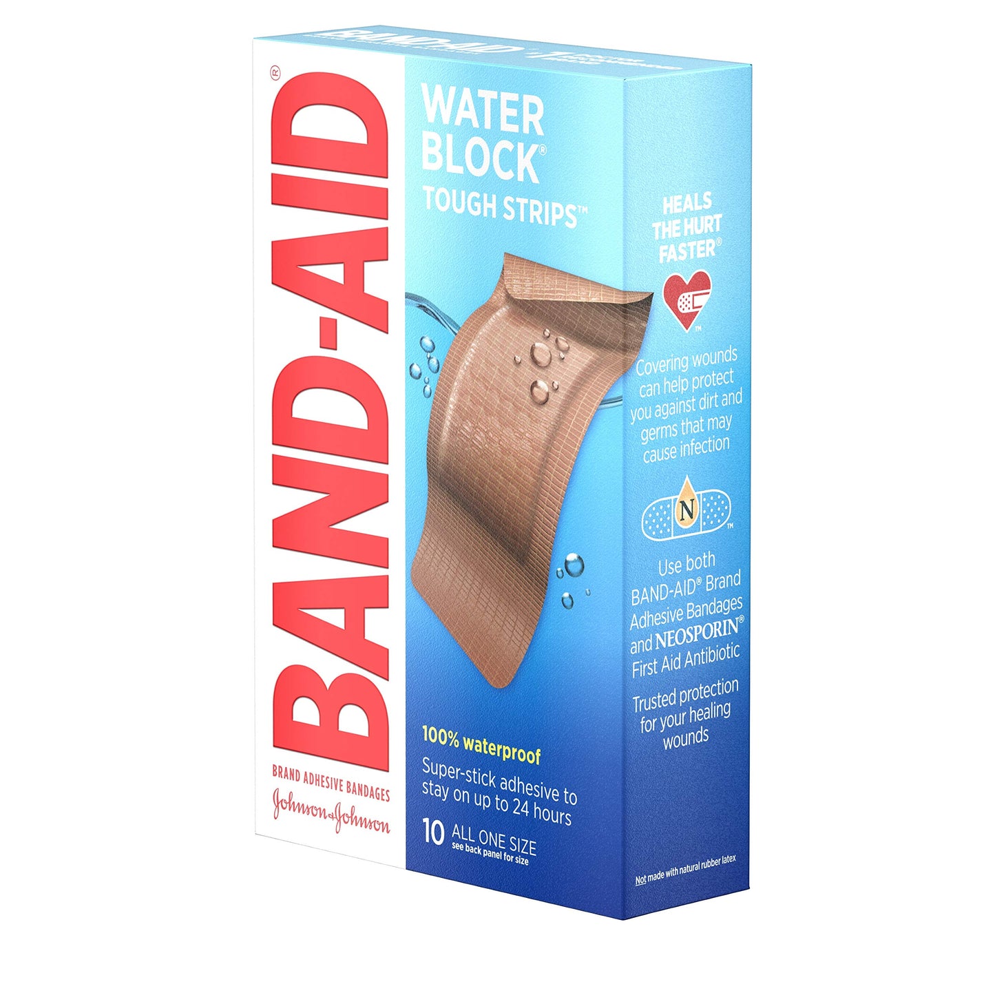 Band-Aid Brand Water Block Tough Strips Adhesive Bandages for First Aid Wound Care, Durable Waterproof Bandages to Protect Minor Cuts, Scrapes & Burns, Sterile, Extra Large, 10 ct