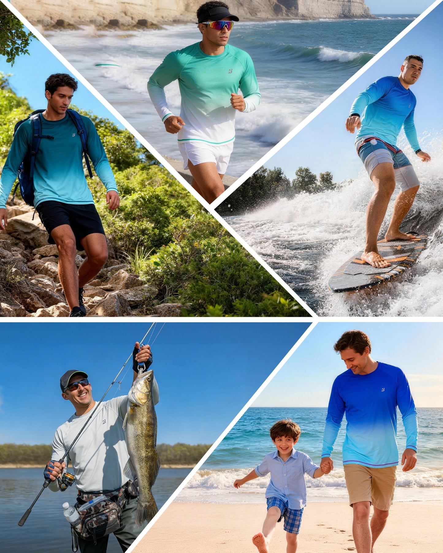 Roadbox Men's UPF 50+ Swim Rash Guard, Long Sleeve UV Sun Protection SPF Shirts, Quick Dry Lightweight Water T-Shirt for Diving Beach Surfing Fishing (L)