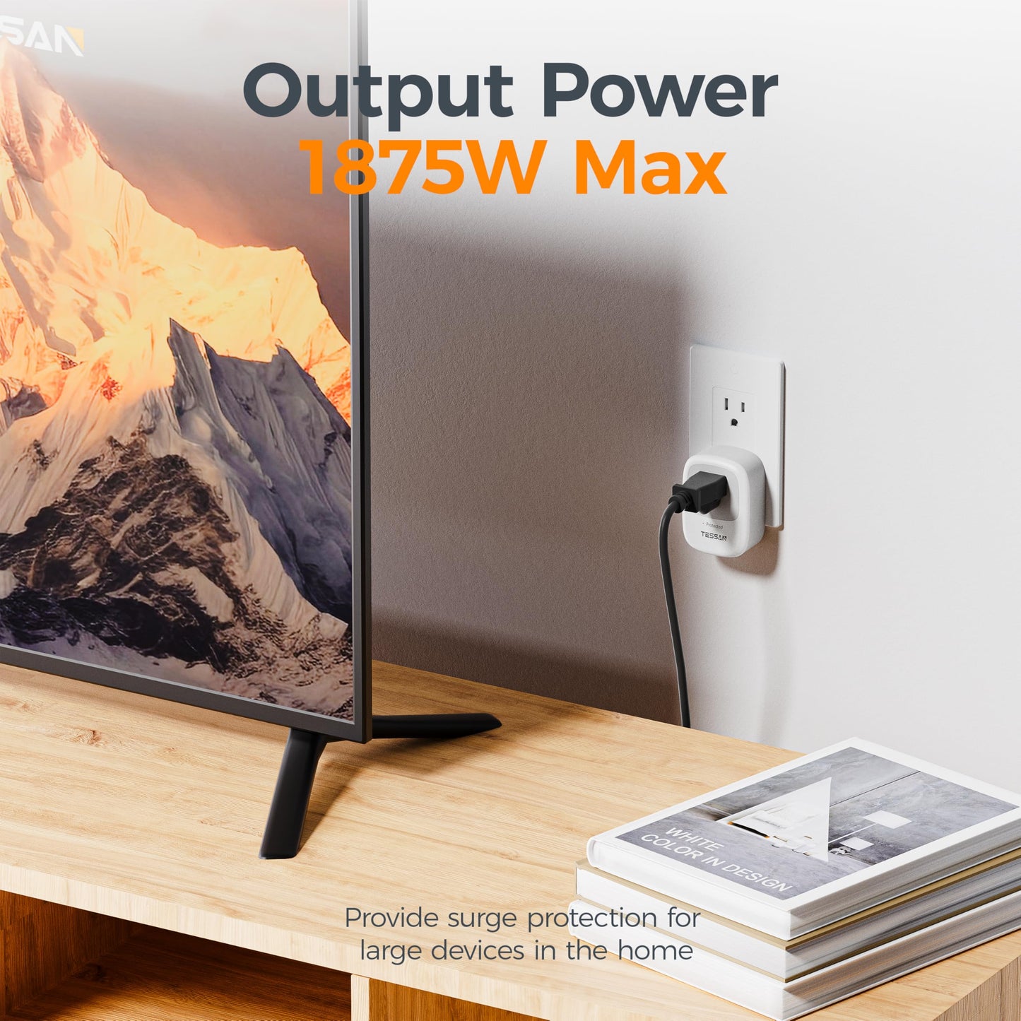 Surge Protector 1050 Joules, TESSAN Single Plug Surge Protector with Protected Light Indicator, 1875W Max Portable Wall Outlet for Appliances, TV, Computer, Refrigerator, Treadmill, Massage Chair