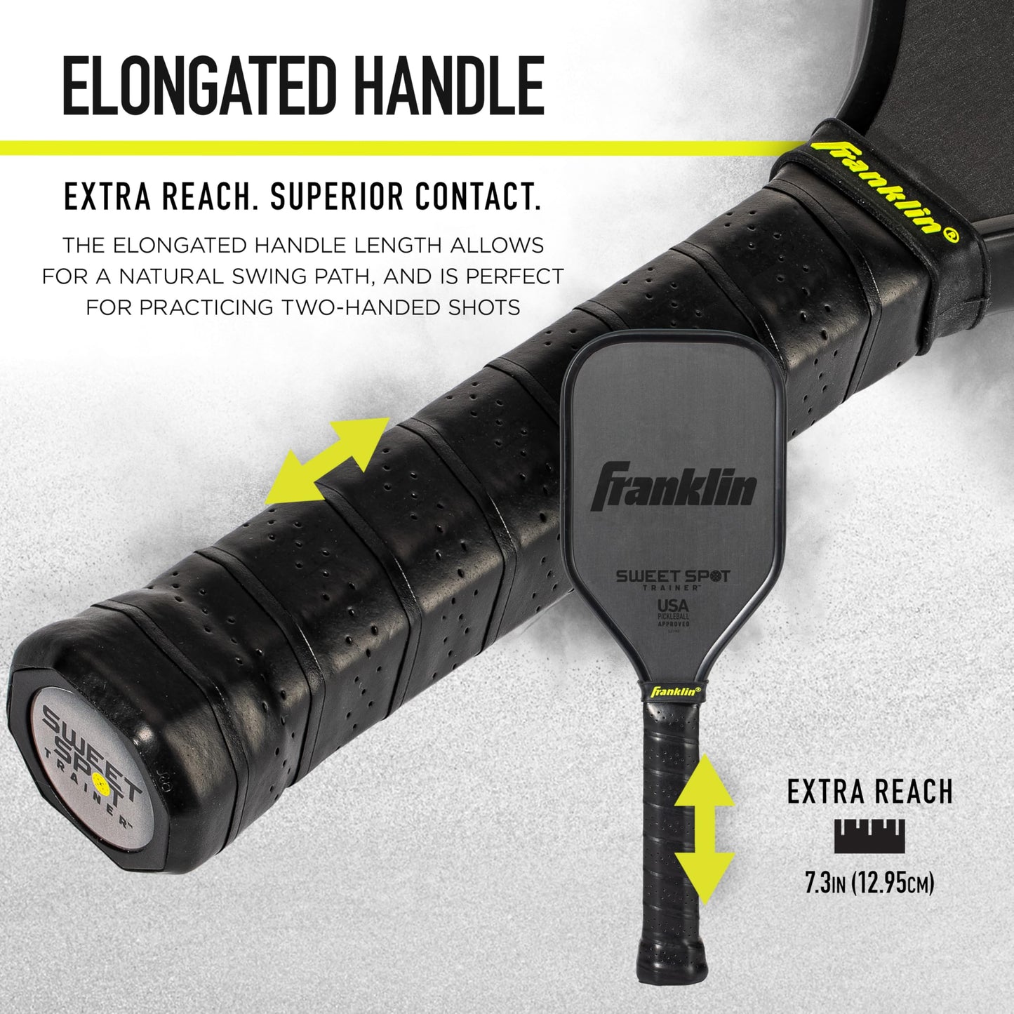 Franklin Sports Sweet Spot Training Pickleball Paddle - THE Original Pickleball Trainer Practice Paddle - Mini Head + Extra Long Handle for Shot + Swing Training - 16mm Core + T700 Carbon Face