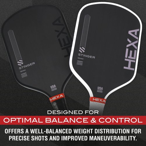 HEXA PICKLEBALL Stinger Paddle | USAPA Approved Pickleball Paddle | Raw Carbon Fiber Pickleball Paddle w/Carbon Friction Surface for Ultimate Spin & Consistency - Includes Paddle Cover (White)