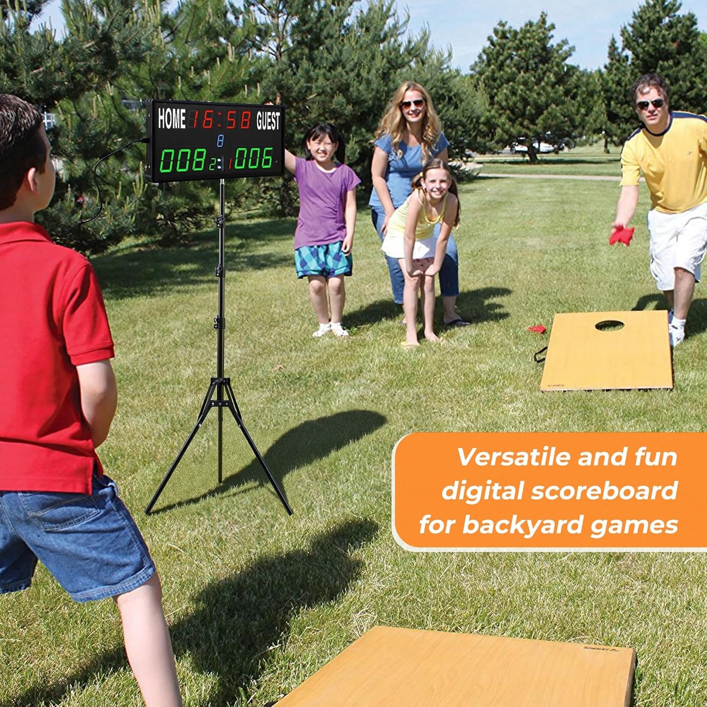 Upgraded Electronic Scoreboard - Digital Score Keeper with Remote & Tripod | Real-Time Timer for Basketball, Football, Cornhole & Table Tennis