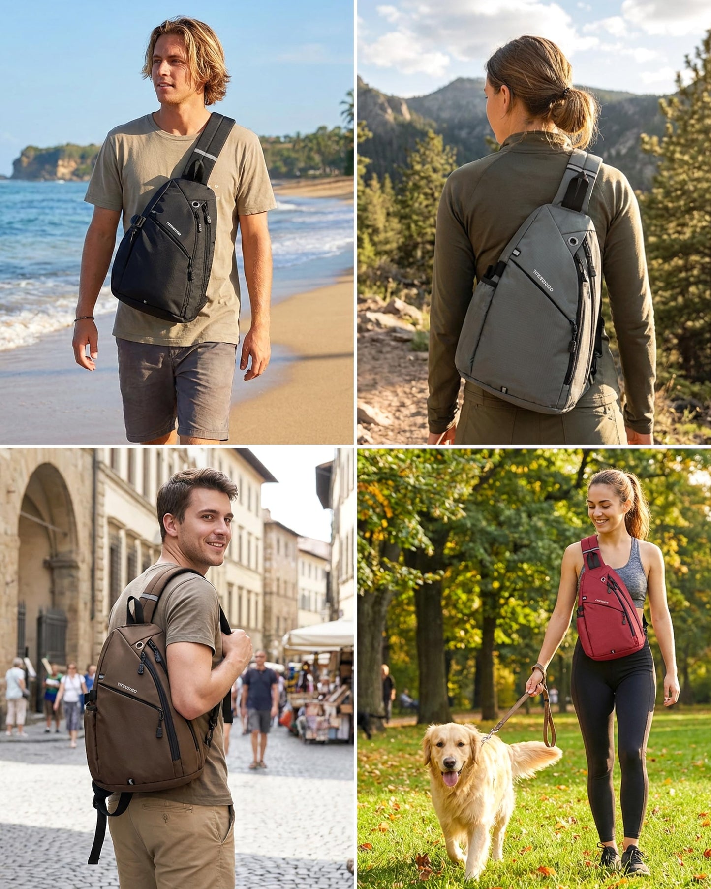 TITECOUGO Sling Backpack Travel Shoulder Bag Lightweight Chest Daypack One Strap Crossbody Bags Camp Day Packs for Women and Men Hiking Accessories Large Coffee