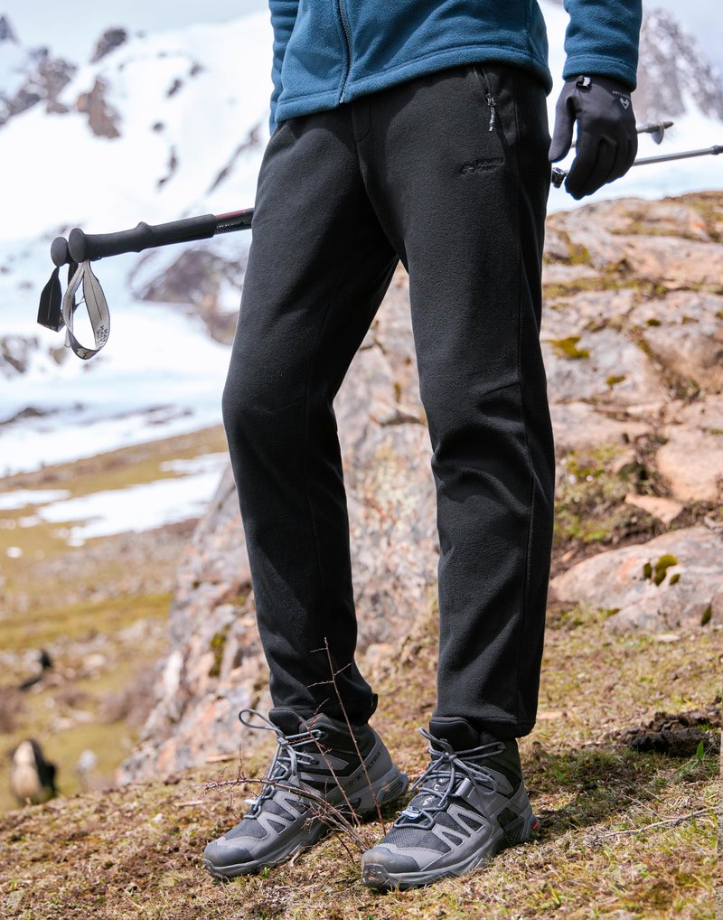 Pioneer Camp Men's Polar Fleece Pants Lightweight Comfy Lounge Joggers Thermal Winter Track Sweatpants with Zipper Pockets Black