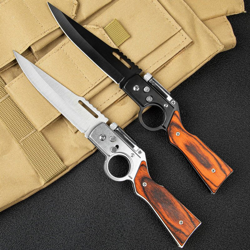 Whomyis 2 Pcs Pocket Knife Ak47 Folding Knife Stainless Steel Blade Lightweight Wooden Handle, Gifts for Men
