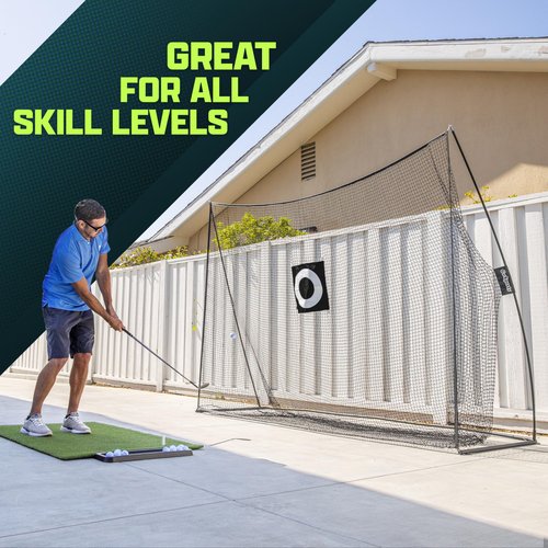 GoSports 10 ft x 7 ft Golf Practice Hitting Net - Personal Driving Range for Indoor or Outdoor Use - Black