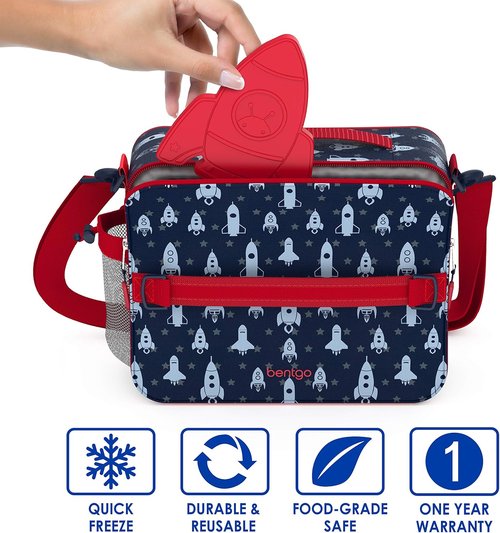 Bentgo Buddies Reusable Ice Packs - Slim Design for Lunch Boxes & Coolers - Multicolored 4-Pack (Rocket)