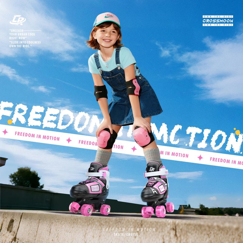 Adjustable Quad Skates for Kids, Teens, and Adults – Light-Up Wheels – Comfortable Fit, Secure Closure, Indoor and Outdoor Roller Skates for Boys and Girls (Blue, Medium - Big Kid (1Y-5Y US))