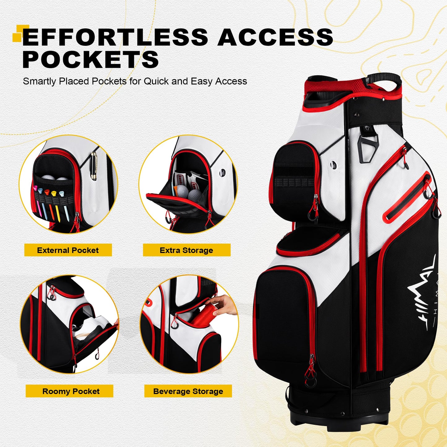 UNIHIMAL Golf Cart Bag, 15 Way Organizer Divider Top with Handles and Rain Cover