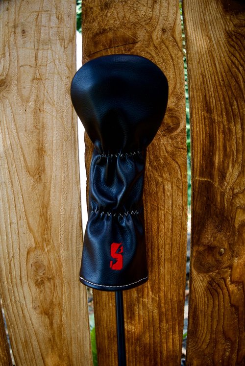Golf Driver Headcover, 3 Wood Head Cover, Premium Leather Golf Headcover, Never Lay Up Style, Protective Golf Club Cover, Fairway Wood Headcover for Men and Women, Black/Red 3 Wood