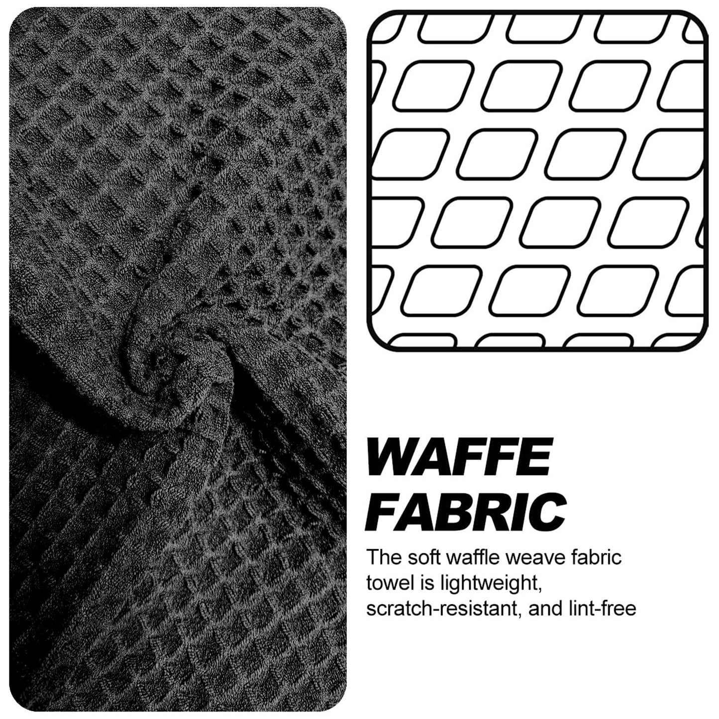 Magnetic Golf Towel with Carabiner Clip, 16"x16" Microfiber Waffle Design - Heavyweight, Soft & Absorbent, Industrial Strength Magnet for Strong Hold to Golf Bags, Carts & Clubs - Black