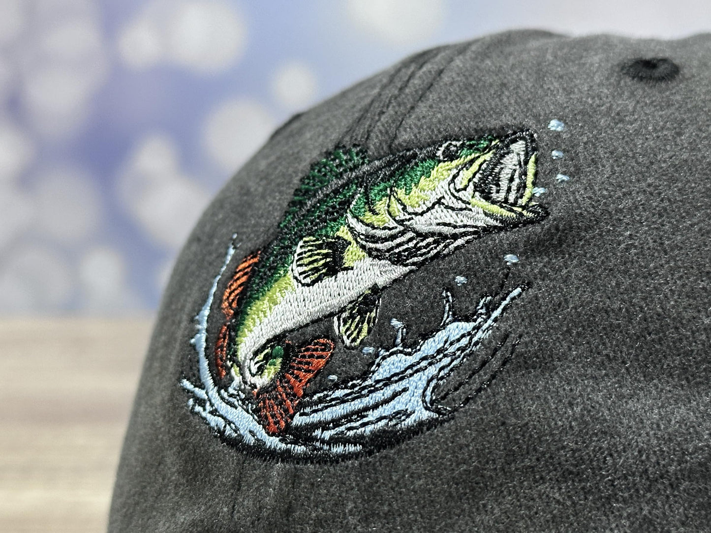 GDIQ Bass Fishing Hat, Gifts for Fisherman Angler Fish Lover, Boating Camping Outdoor Embroidered Baseball Cap, Adjustable Washed Black Dad Hat