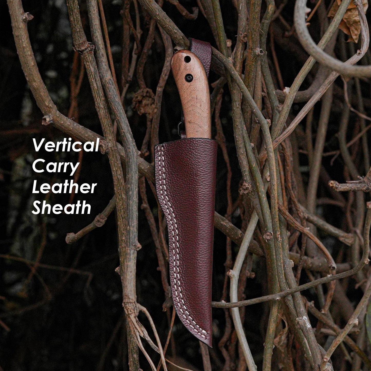 Bushcraft Knife - 9-Inch Scandi EDC Knife, S30V Steel And Walnut Wood Handle Full Tang Fixed Blade with Premium Leather Sheath - For Camping, Hunting, Survival and Outdoor Use - Gifts For Men