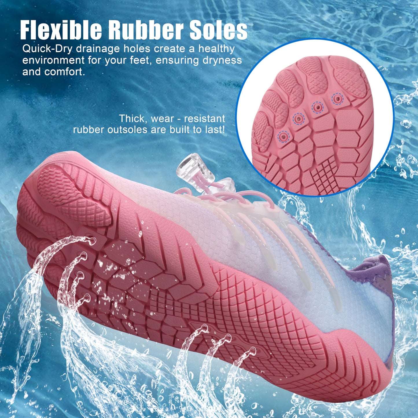 Water Shoes for Men Women, Quick-Dry Barefoot Aquashoes for Beach Swim, Water Sports Like Surf Kayak Yoga, Water Park Pink