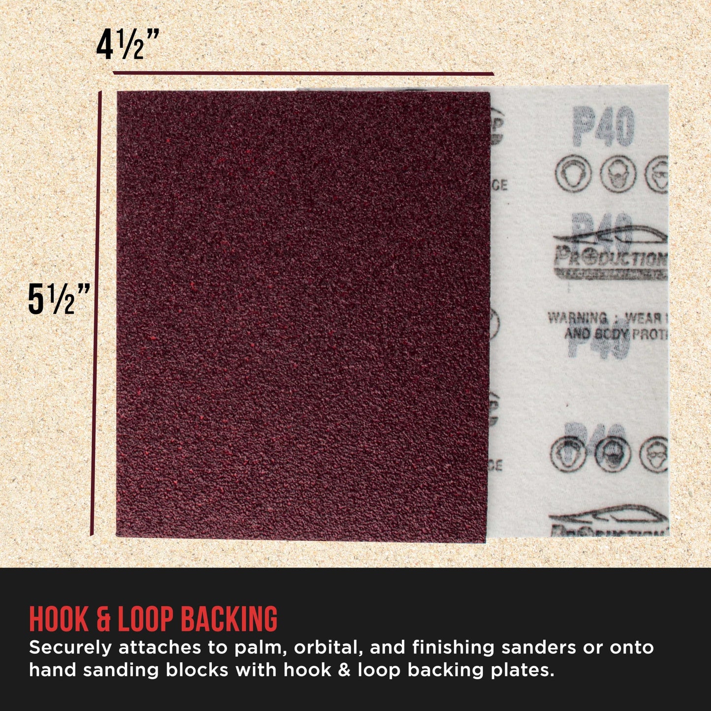 ProductionShop Premium 1/4 Sheet Size Red Sanding Sheets, 50 Sheet Variety Pack, Grits 40, 80, 100, 120, 180, 220, 320, 400, 600, 800 - Hook & Loop Backing Sandpaper - Palm Sanders, Sanding Blocks
