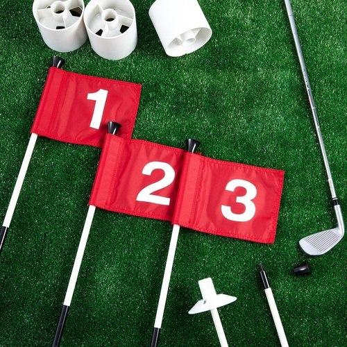 Lewtemi 3 Pcs Golf Flagstick Mini, Putting Green Flag for Yard, All 3 Feet, Detachable Golf Hole Cup, Portable 2 Section Fiberglass Sticks and Flag for Driving Range Backyard Gifts Idea
