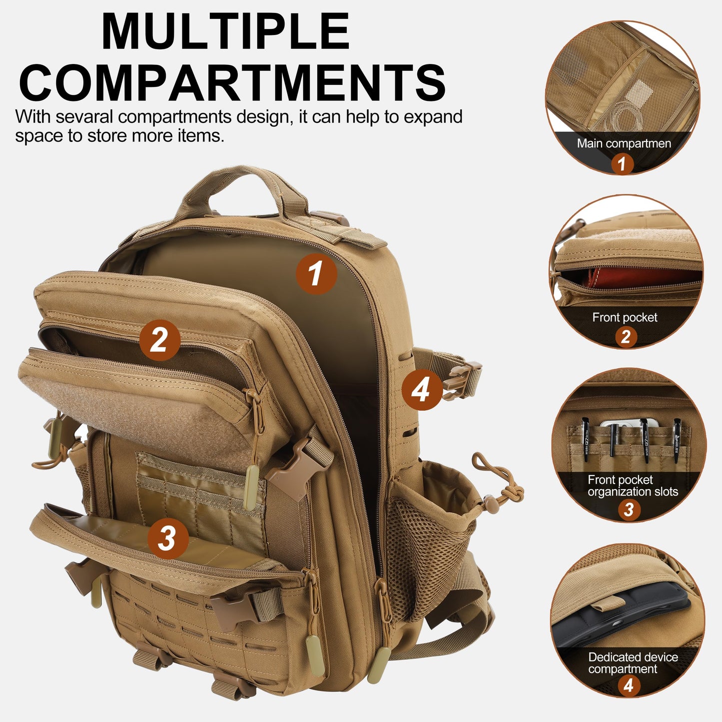 LHI Tactical Military Backpack for Men 25L/45L Large Molle Army Assault Pack 3 Day Hiking Rucksack With Bottle Holder