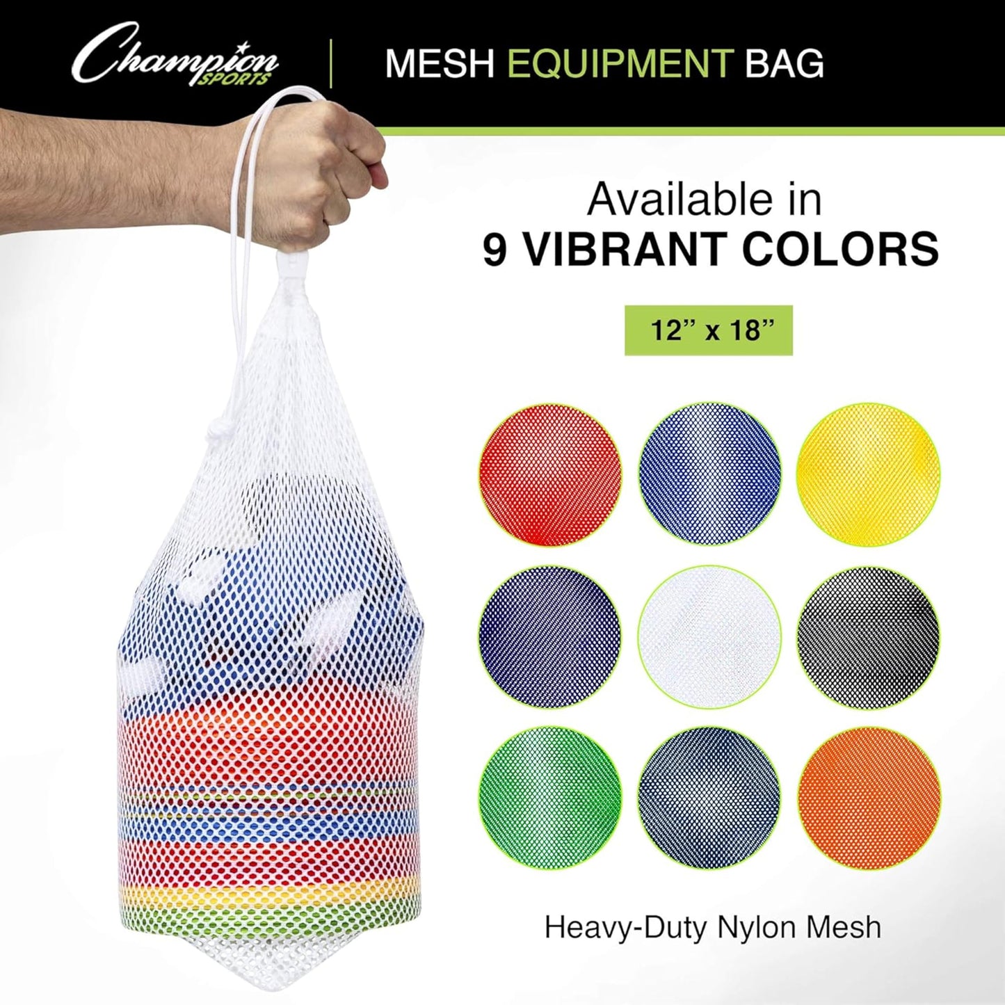 Champion Sports Mesh Sports Equipment Bag- Columbia Blue, 12" x 18"
