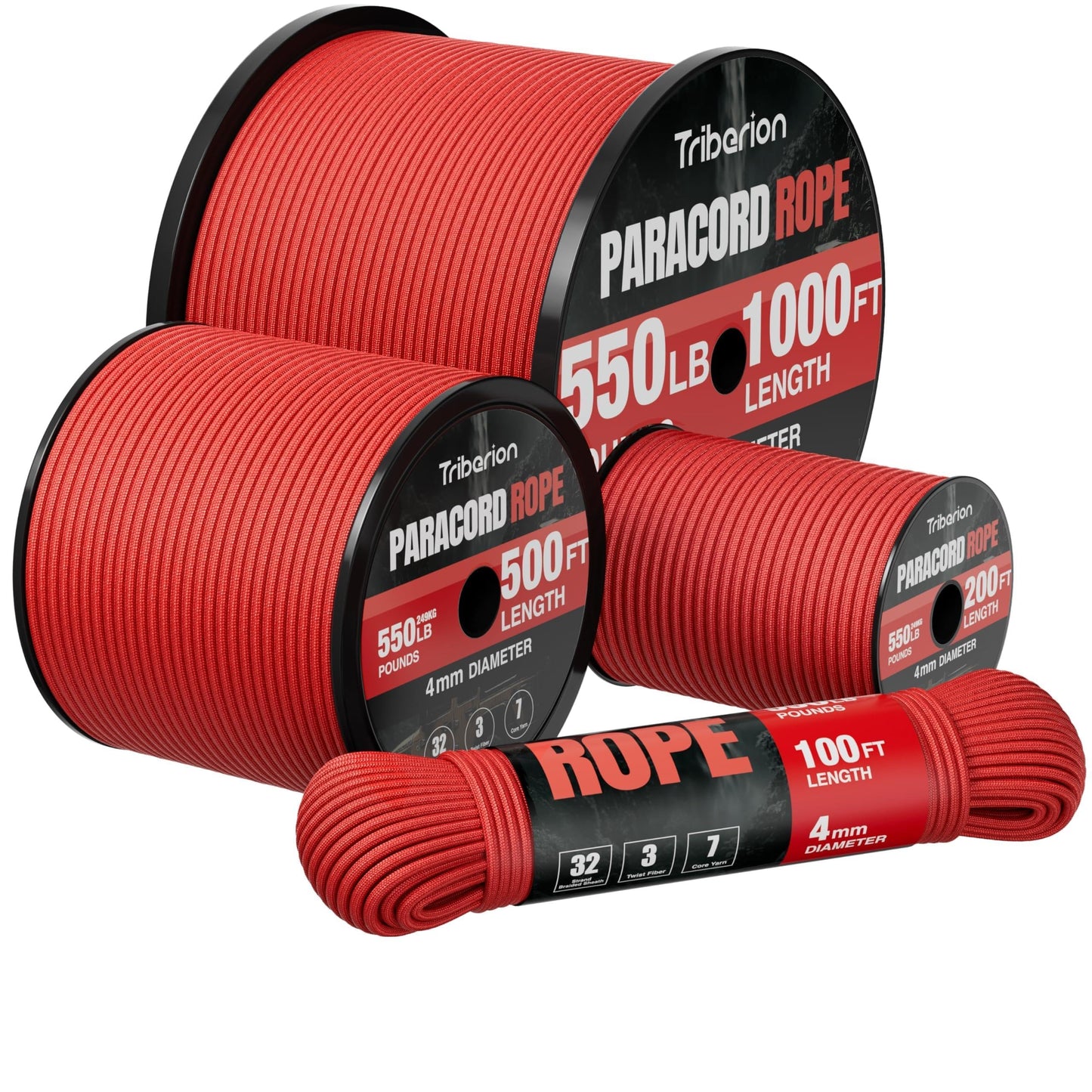 Paracord Rope 550 lb - 50ft 5/32" Parachute Cord 4MM 7-Strand para Cord - Heavy Duty Spool String for Survival,Camping Gear, Survival Bracelet, Clothesline - Red
