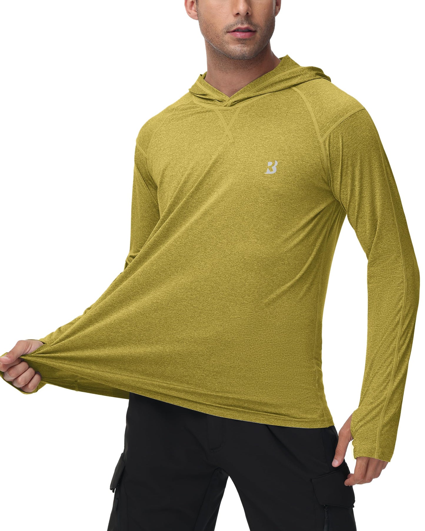 Roadbox Mens UPF 50+ Fishing Shirts, Long Sleeve UV Sun Hoodie, Hiking Running Swim Athletic Workout Shirt