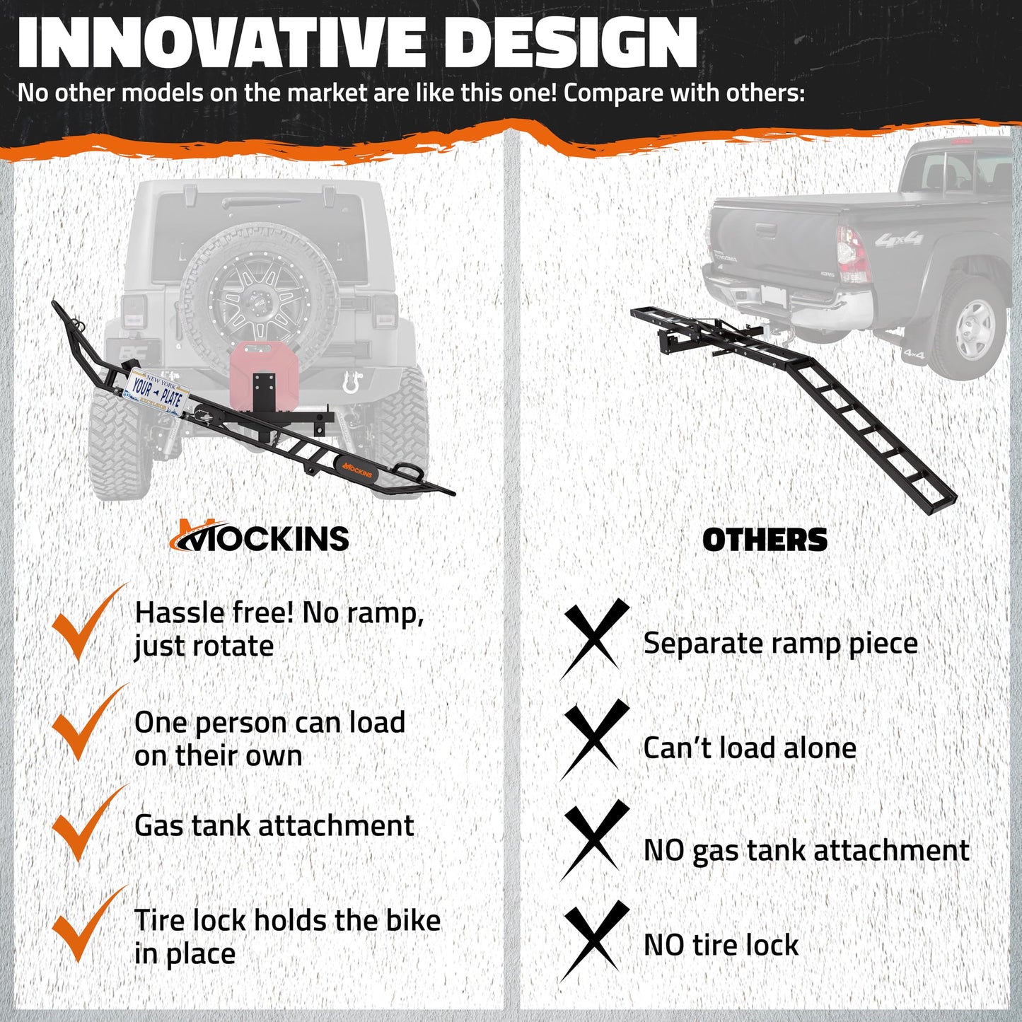 Mockins 83" Tilting Motorcycle Hitch Carrier with Ramp w/ 500 Lbs. Capacity