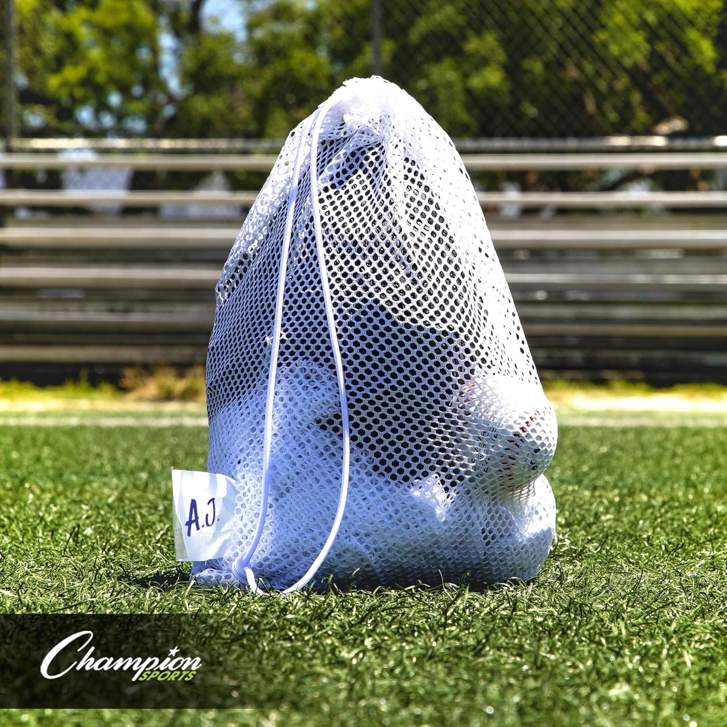 Champion Sports Mesh Sports Equipment Bag- Columbia Blue, 12" x 18"