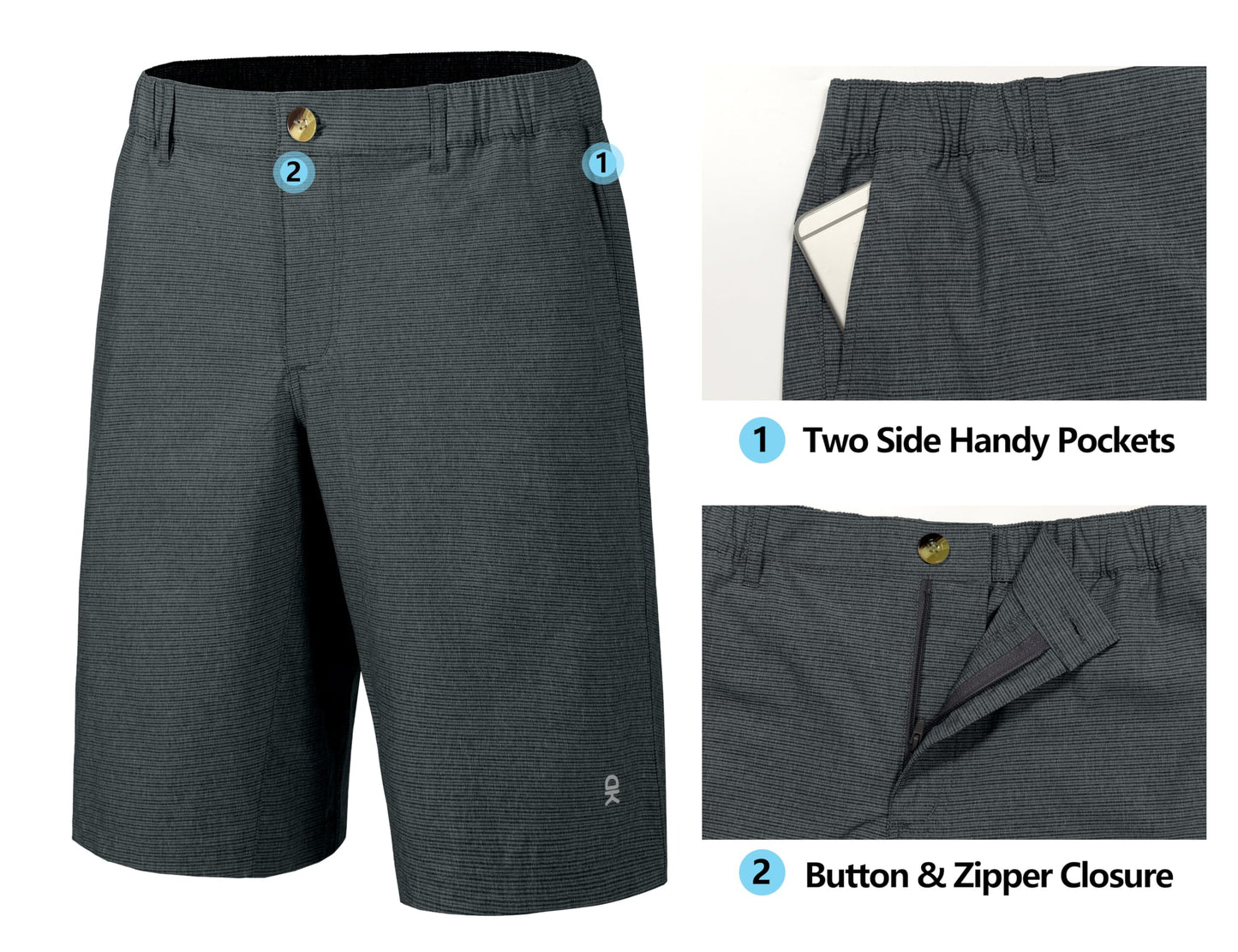 Little Donkey Andy 12 Inch Inseam Golf Shorts for Men Bermuda Quick Dry Elastic Waist Shorts for Hiking Travel Casual Black L
