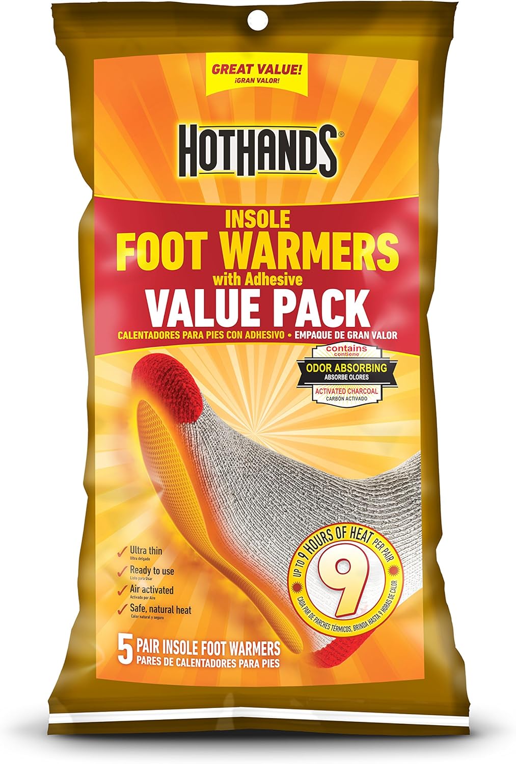 Skiennix Insole Foot Warmers - Adhesive Value Pack of 5 Pairs for Ultimate Comfort