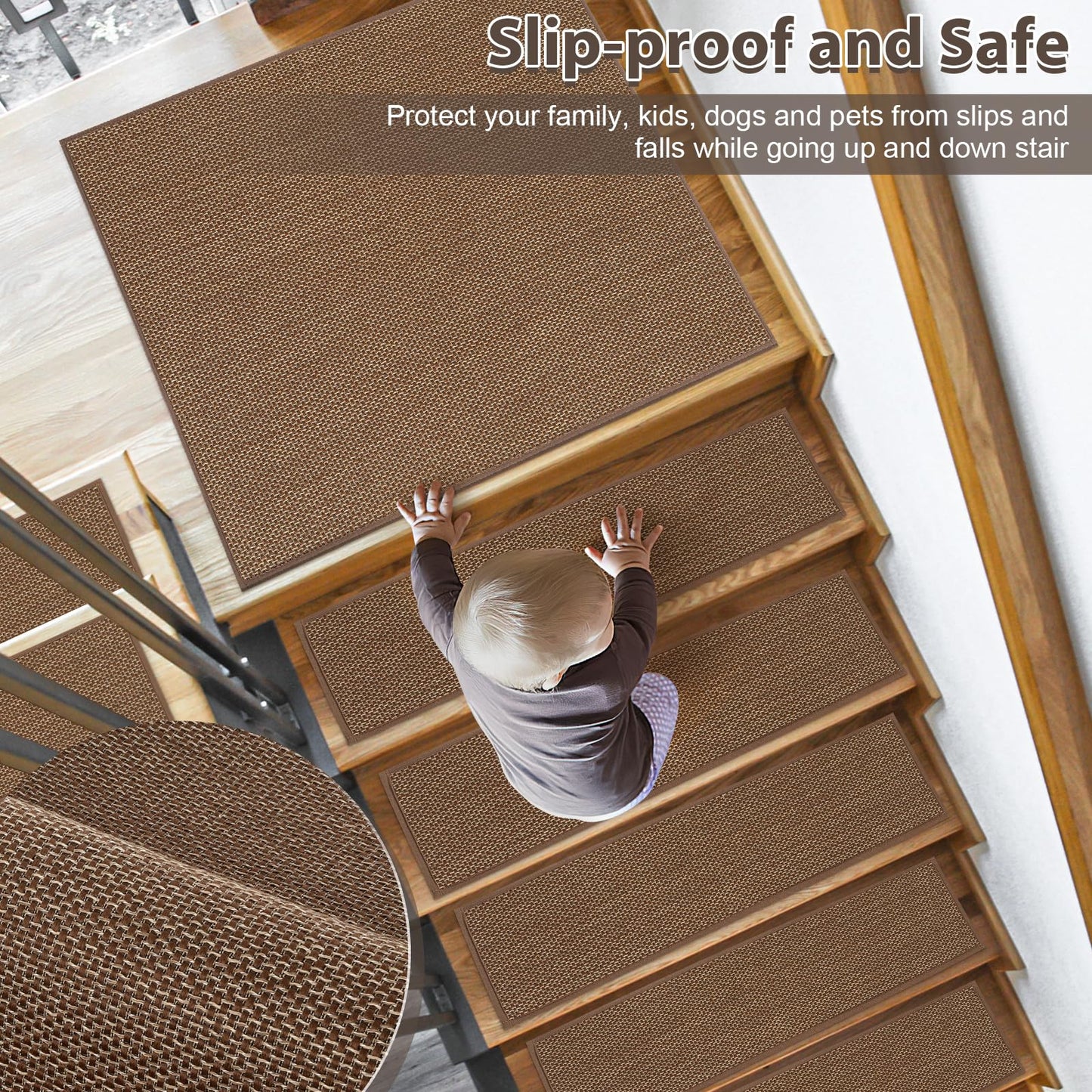 SMILOOL Non Slip Stair Landing Rug for Wooden Steps Indoor, Stair Landing Mat Square 20" x 32" Landing Rugs for Wood Stairs, Carpet Stair Treads Matching Mats for Pet, Brown