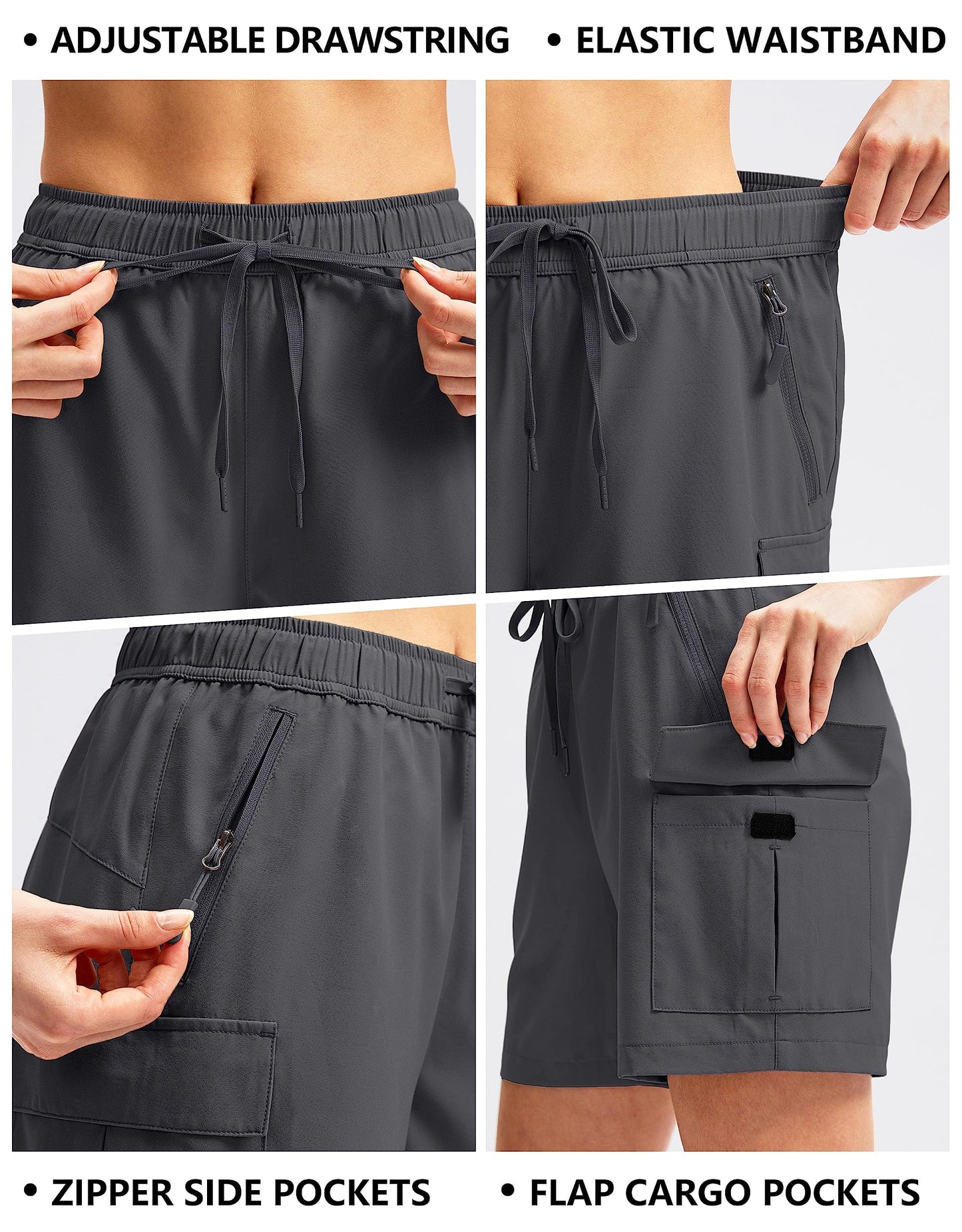 SANTINY Women's 5''/ 7''/9'' Hiking Cargo Shorts Quick Dry Lightweight Summer Shorts for Women Athletic Golf Zipper Pockets(Dark Grey_S)