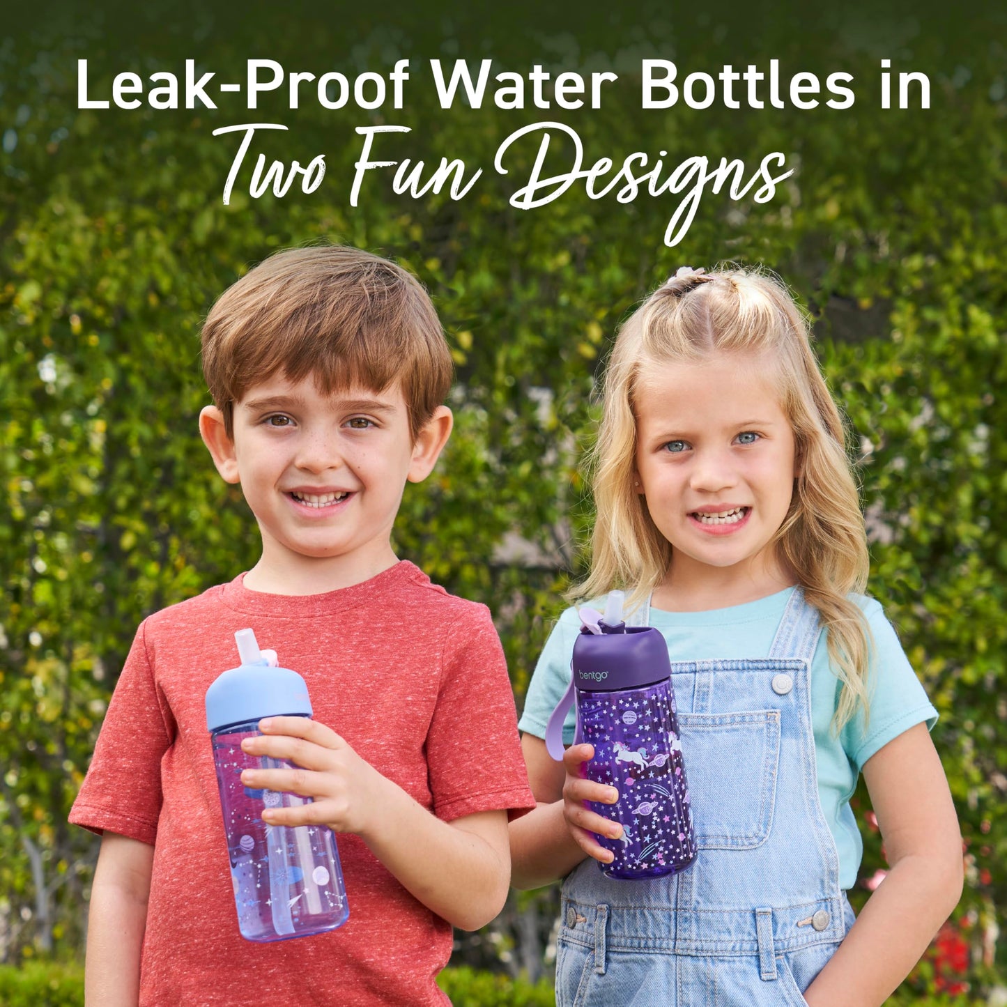 Bentgo Kids Water Bottle 2-Pack - Leak-Proof Durable Tritan BPA-Free 15 oz Cup for Kids/Toddlers Ages 3+; Bite & Sip Spout + Dishwasher Safe for School/Sports/Daycare/Camp (Unicorn/Lavender Galaxy)