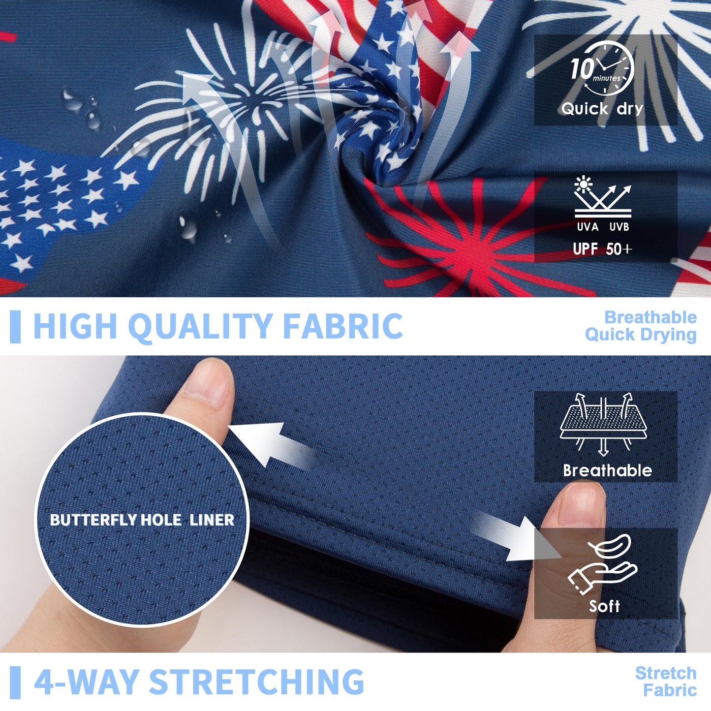 Mens Swim Trunks with Boxer Brief Compression Liner, Navy American Flag Men Bathing Suit Swimming Trunks 9" Zipper Pockets Board Shorts Men's Swimwear, Quick Dry Beach Shorts Swimsuits, XL