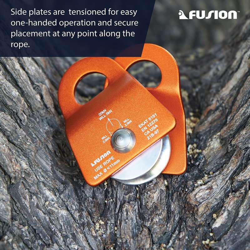 Fusion Climb Mirco Aluminum Side swing Pulley, Single pulley 20kN for backyard Zipline, Trolly, Climbing Rescue, Rigging Arborist TAA approval