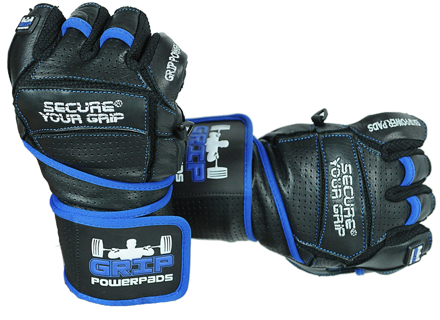 Elite Leather Gym Gloves with Built in 2" Wide Wrist Wraps Grip & Design for Weightlifting Power Lifting Bodybuilding & Strength Training Workout Exercises (Blue, Large)