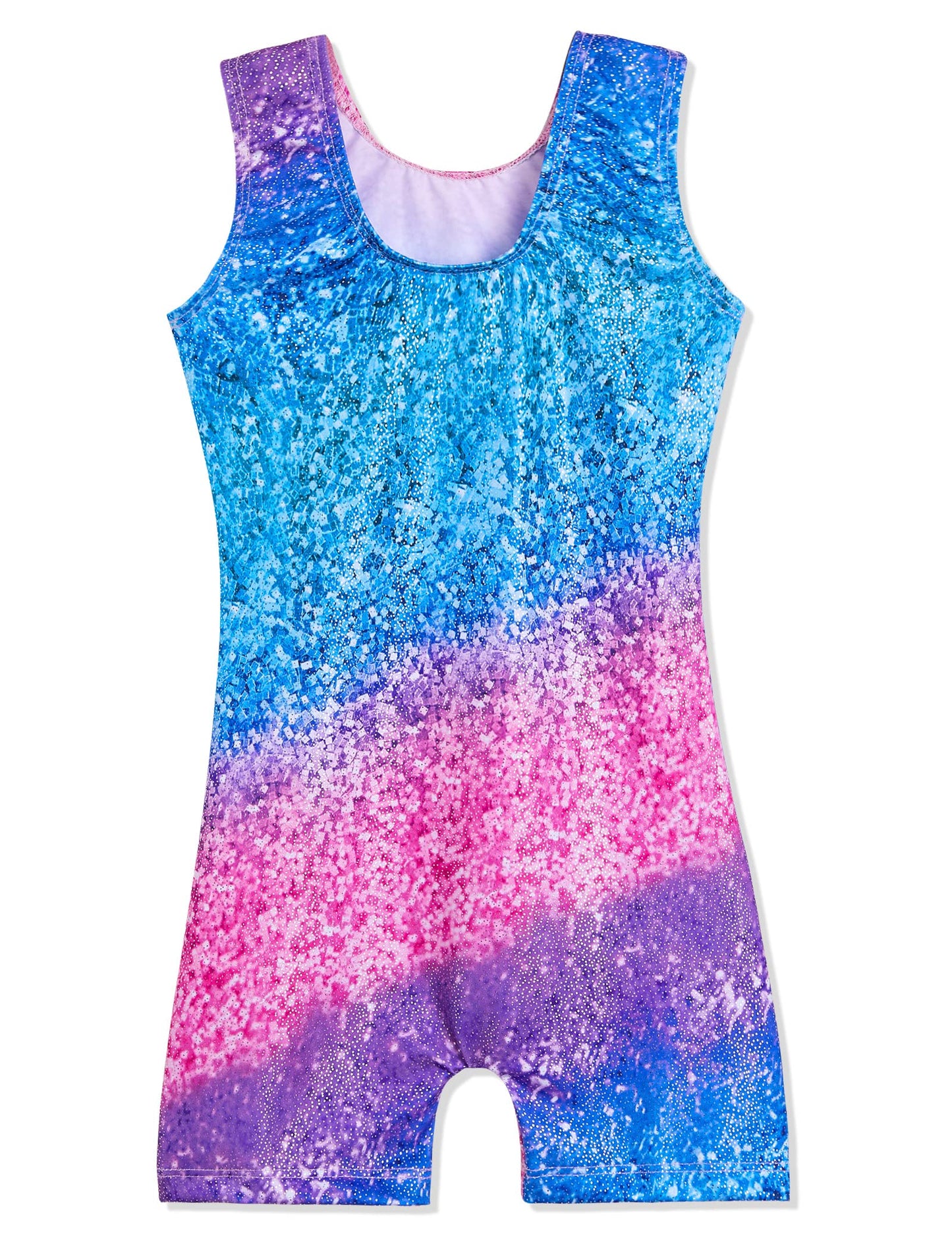 Domusgo Girls Gymnastics Leotards Size 3t 4t Shiny 3D Prints Sleeveless Gradient Stripe Biketard with Shorts