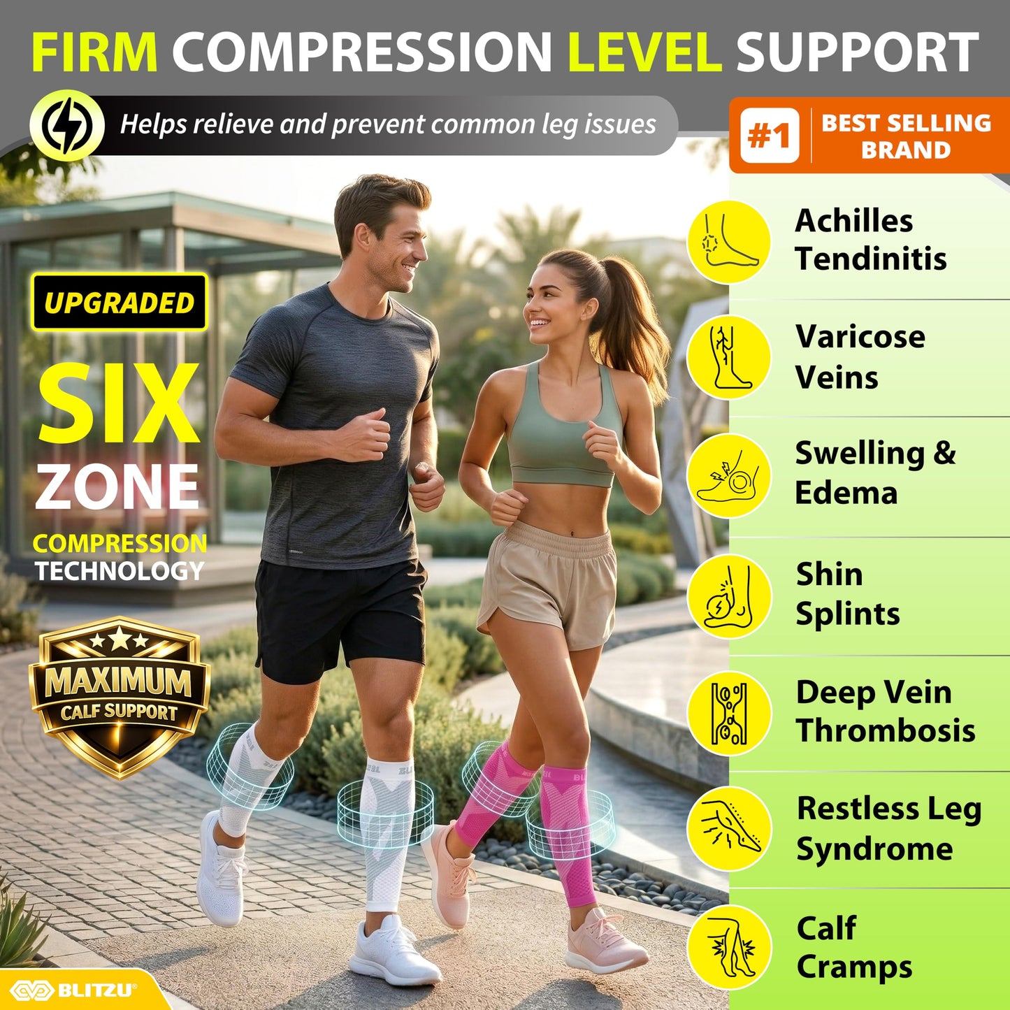 BLITZU Calf Compression Sleeves for Men and Women. Footless Compression Socks Support for Varicose Vein, Nursing, Running. Leg Sleeve Brace for Shin Splints, Pain Relief & Reduces Swelling White S-M