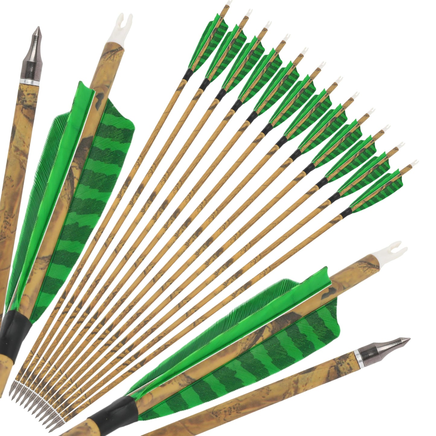 ZSHJGJR 30” Carbon Arrows Hunting Arrows with 4” Turkey Feather Removable Tips Archery Targeting Practice Arrows 500 Spine for Compound & Recurve & Traditional Bow 6/12pcs (12, Green)