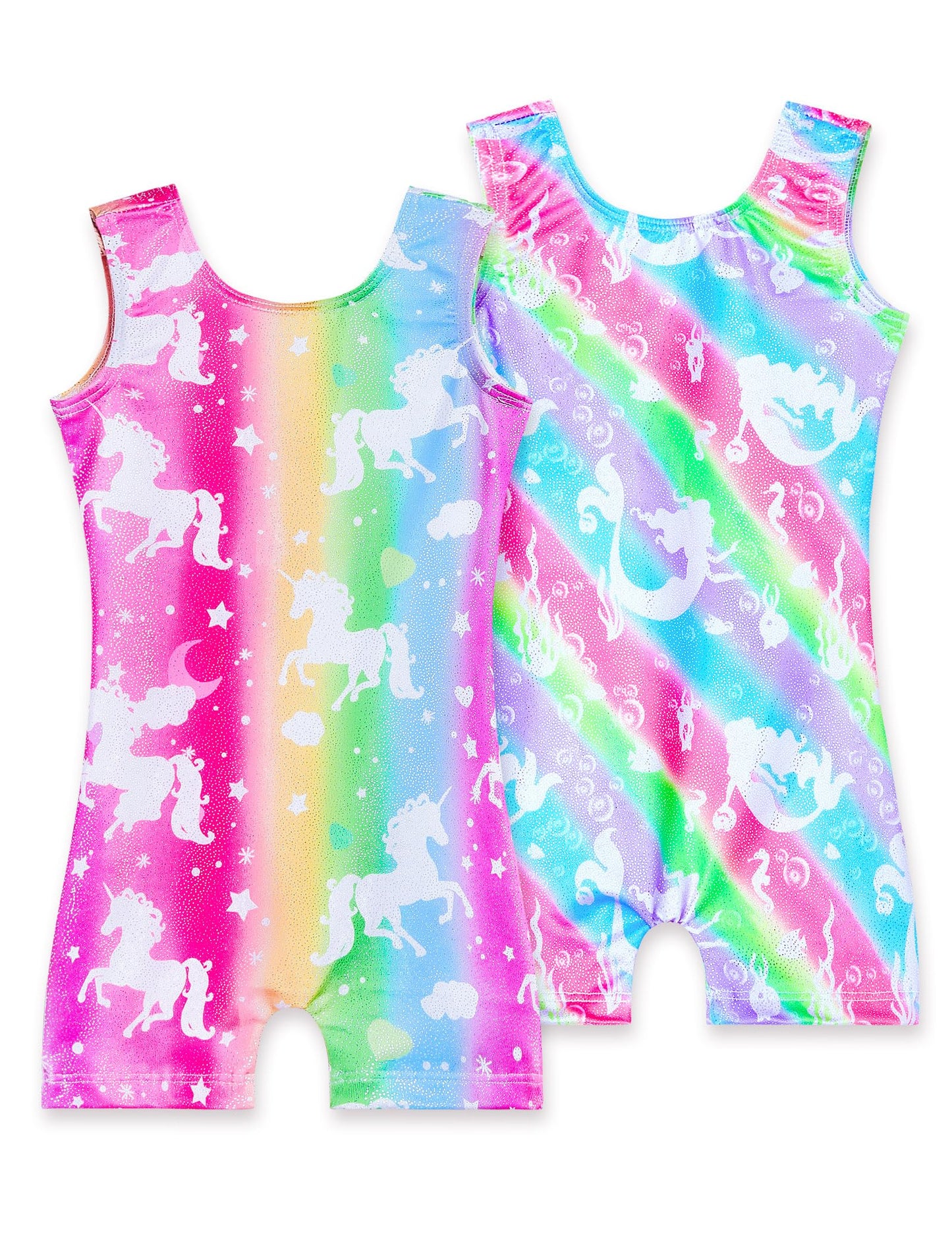 Nokecina Gymnastics Leotards for Girls 7-8 Years Old Sparkly Athletic Sleeveless Tumbling Outfit Rainbow Unicorn Mermaid Unitards