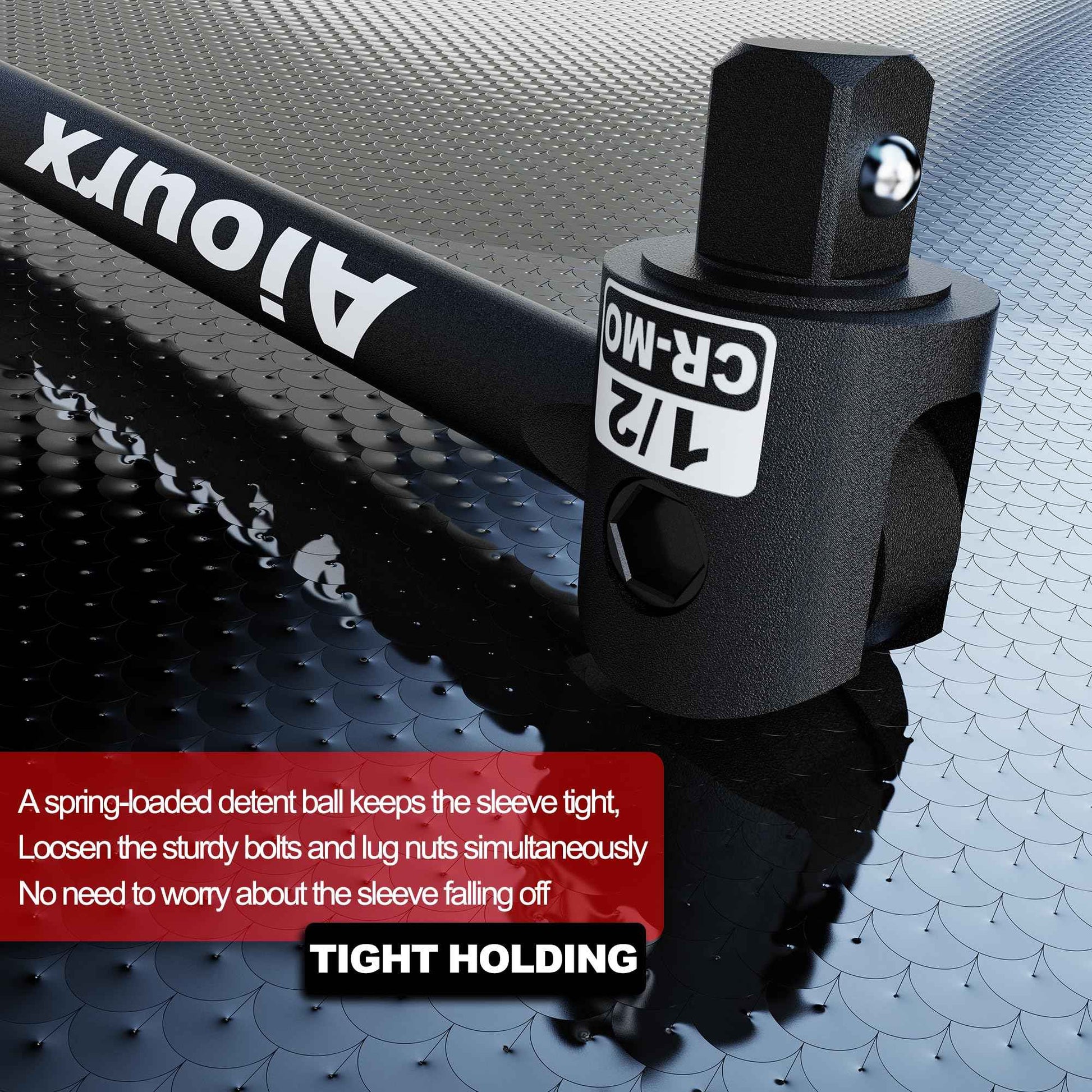 Aiourx 1/2'' Drive 17.5-Inch Breaker Bar, 250° Heavy Duty Head, Ball Lock Function, Chromium-Molybdenum Steel, Striking Laser Specifications, High Temperature Quenching Rod Body