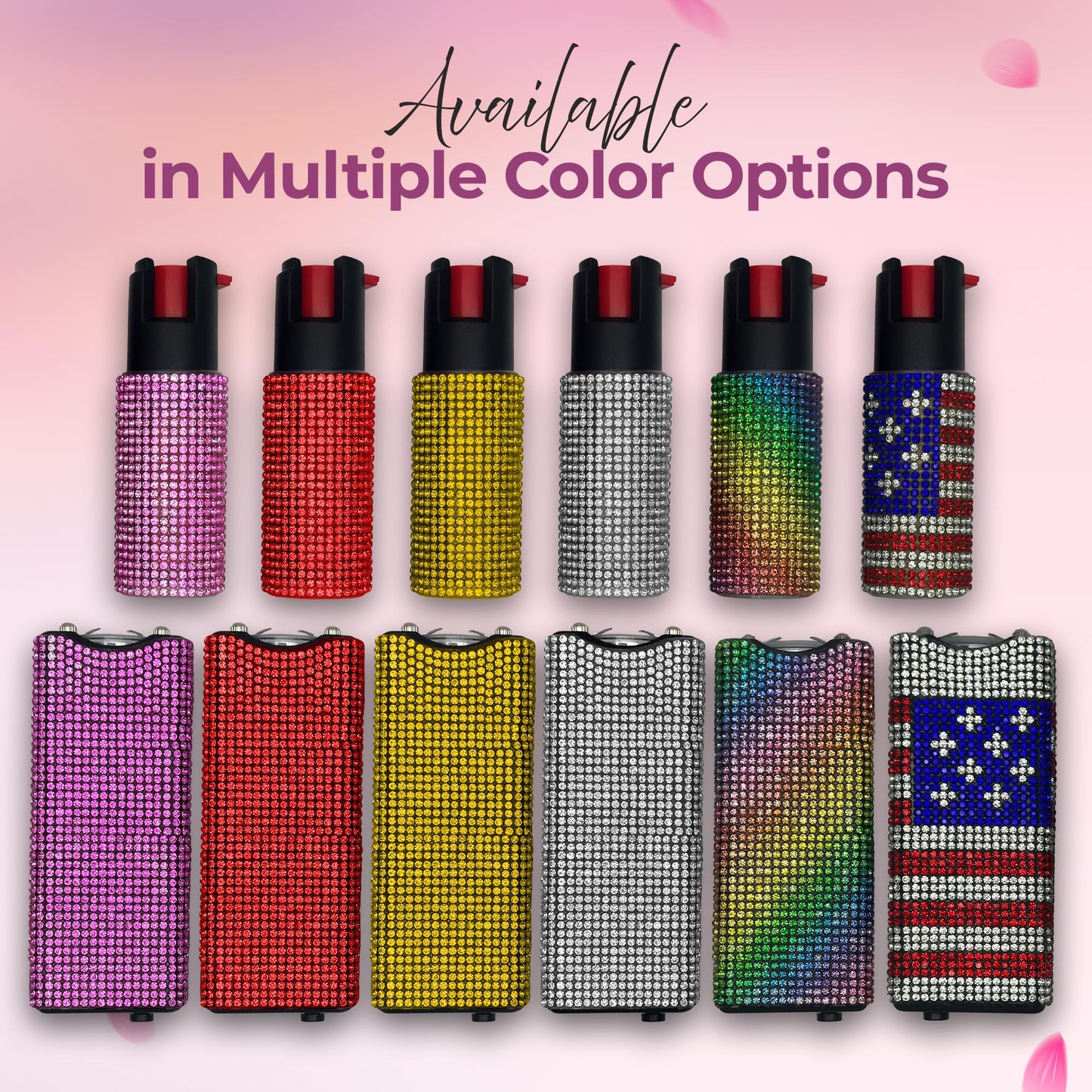 FURY Gem Stone Pepper Spray Stun Gun Combo - Stylish Multi-Color, 12ft Range, UV Dye Identifier, Flashlight, Rechargeable, Self-Defense Kit, Personal Safety, (Pink)