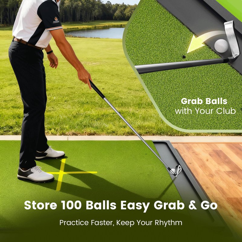 NABIYE 5x4ft Golf Hitting Mat, 26mm Thick Driving Range Practice Mat with Integrated Placement Tray, Indoor Outdoor Golf Mat Standing Guide-Line Training Aid, Ideal Gift for Golfers, Dad & Husband